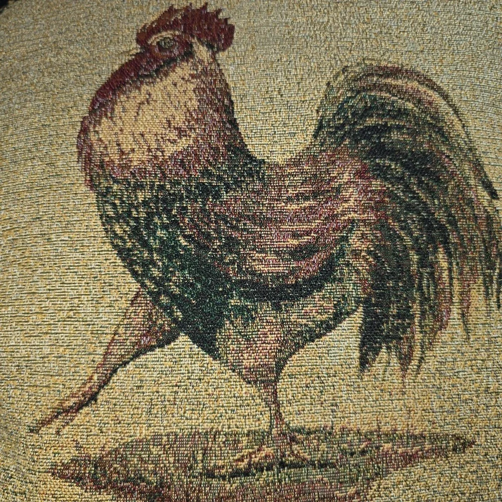 Vintage Borgata Wendy Wegner Tapestry black fringe Rooster Throw Pillow 16